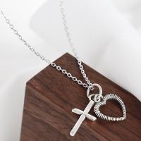 925 Sterling Silver Necklaces with 1.97inch extender chain Heart and Cross silver color plated fashion jewelry & for woman nickel lead & cadmium free 11mm Length Approx 15.75 Inch Sold By PC