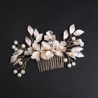 Decorative Hair Combs, Tibetan Style, with brass wire & Crystal & Plastic Pearl, handmade, fashion jewelry & for woman, golden, nickel, lead & cadmium free, 120x80x20mm, Sold By PC