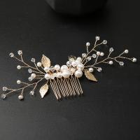 Decorative Hair Combs, Tibetan Style, with brass wire & Crystal & Plastic Pearl, handmade, fashion jewelry & for woman, golden, nickel, lead & cadmium free, 140x55x10mm, Sold By PC