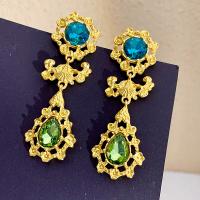 Zinc Alloy Drop Earrings fashion jewelry & for woman & with rhinestone golden nickel lead & cadmium free 78mm Sold By Pair