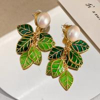 Zinc Alloy Drop Earrings with Freshwater Pearl fashion jewelry & for woman & enamel nickel lead & cadmium free 70mm Sold By Pair