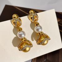 Zinc Alloy Oorbellen, met Plastic Pearl, echt goud verguld, mode sieraden & voor vrouw & met strass, gouden, nikkel, lood en cadmium vrij, 47mm, Verkocht door pair