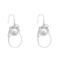Brass Drop Earring, with Plastic Pearl, fashion jewelry & micro pave cubic zirconia & for woman, nickel, lead & cadmium free, 49mm, Sold By Pair