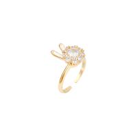 Cubic Zirconia Micro Pave Brass Ring, Rabbit, high quality plated & micro pave cubic zirconia & for woman, golden, nickel, lead & cadmium free, Sold By PC