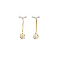 Brass Drop Earring with Plastic Pearl high quality plated & micro pave cubic zirconia & for woman gold nickel lead & cadmium free 30mm Sold By Pair