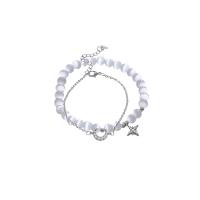 Tibetan Style Bracelet Set, with Cats Eye, with 1.38inch extender chain, 2 pieces & for woman & with rhinestone, silver color, nickel, lead & cadmium free, Length:Approx 6.69 Inch, Approx 2.36 Inch, Sold By Set