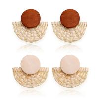 Wood Earring, with Rattan, Geometrical Pattern, fashion jewelry & for woman, more colors for choice, 45x45mm, Sold By Pair