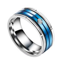 304 nehrđajućeg čelika Finger Ring, uglađen, različite veličine za izbor & za čovjeka & s Rhinestone, 8x2.50mm, Veličina:8-13, Prodano By PC