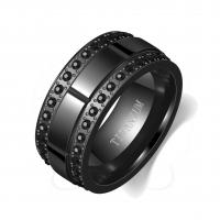 304 Stainless Steel Finger Ring Vacuum Ion Plating & for man & with rhinestone black US Ring Sold By PC