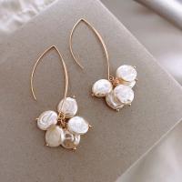 Tibetan Style Drop Earrings, with Plastic Pearl, gold color plated, fashion jewelry & for woman, nickel, lead & cadmium free, 55mm, Sold By Pair