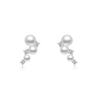 Freshwater Pearl Earrings Brass with Freshwater Pearl platinum plated fashion jewelry & for woman & with rhinestone white nickel lead & cadmium free Sold By Pair
