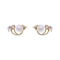 Zinc Alloy Stud Earring with Plastic Pearl gold color plated fashion jewelry & for woman & with rhinestone white nickel lead & cadmium free Sold By Pair