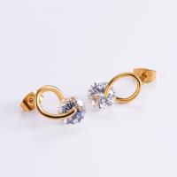 Stainless Steel Stud Earrings 316L Stainless Steel 18K gold plated fashion jewelry & micro pave cubic zirconia & for woman golden 10mm Sold By Pair