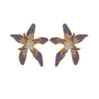 Zinc Alloy Stud Earring Flower gold color plated fashion jewelry & for woman & enamel purple nickel lead & cadmium free Sold By Pair