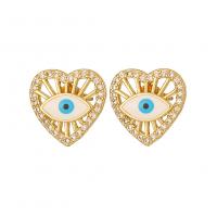 Evil Eye Earrings Brass Heart real gold plated fashion jewelry & evil eye pattern & micro pave cubic zirconia & for woman & enamel Sold By Pair