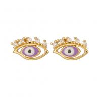 Evil Eye Earrings Brass real gold plated fashion jewelry & evil eye pattern & micro pave cubic zirconia & for woman & enamel Sold By Pair