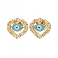 Evil Eye Earrings Brass real gold plated fashion jewelry & evil eye pattern & micro pave cubic zirconia & for woman & enamel Sold By Pair
