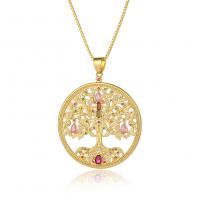 Brass Necklace, Round, real gold plated, fashion jewelry & DIY & micro pave cubic zirconia & for woman, multi-colored, 35x45mm, Length:45 cm, Sold By PC