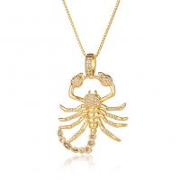 Brass Necklace, Scorpion, real gold plated, fashion jewelry & DIY & micro pave cubic zirconia & for woman, golden, 31.50x44.50mm, Length:45 cm, Sold By PC