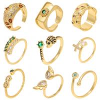 Cubique anneau en laiton Circonia Micro Pave, Plaqué d'or, Réglable & bijoux de mode & styles différents pour le choix & pour femme & avec zircone cubique, multicolore, Vendu par PC