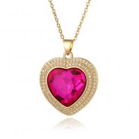Brass Necklace Heart real gold plated fashion jewelry & for woman & with cubic zirconia Length 45 cm Sold By PC