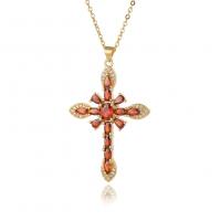 Brass Necklace, Cross, real gold plated, fashion jewelry & micro pave cubic zirconia & for woman, more colors for choice, 33x52.50mm, Length:45 cm, Sold By PC