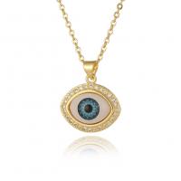 Evil Eye Jewelry Necklace, Brass, real gold plated, fashion jewelry & evil eye pattern & micro pave cubic zirconia & for woman & enamel, more colors for choice, 19x22.50mm, Length:45 cm, Sold By PC