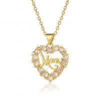 Brass Necklace Heart real gold plated fashion jewelry & for woman & with cubic zirconia golden Length 45 cm Sold By PC
