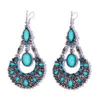 Tibetan Style Drop Earrings, with Resin, plated, fashion jewelry & for woman & with rhinestone, blue, 90x42mm, Sold By Pair