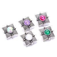 Tibetan Style Snap Button Bracelet Clasp, Square, antique silver color plated, fashion jewelry & DIY & with rhinestone, more colors for choice, nickel, lead & cadmium free, 20x20mm, Sold By PC
