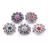 Tibetan Style Snap Button Bracelet Clasp, Flower, antique silver color plated, fashion jewelry & DIY & with rhinestone & hollow, more colors for choice, nickel, lead & cadmium free, 22x22mm, Sold By PC