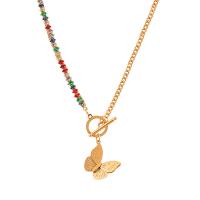 Edelstahl Schmuck Halskette, 316 L Edelstahl, Schmetterling, Modeschmuck & Micro pave Zirkonia & für Frau, goldfarben, 40mm, Länge ca. 15.75 ZollInch, verkauft von PC