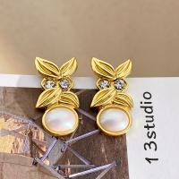 Zinc Alloy Stud Earring with Plastic Pearl fashion jewelry & for woman & with rhinestone golden nickel lead & cadmium free 28mm Sold By Pair