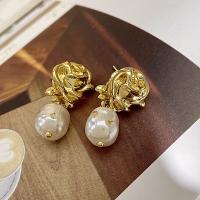 Zinc Alloy Drop Earrings with Plastic Pearl fashion jewelry & for woman golden nickel lead & cadmium free 28mm Sold By Pair
