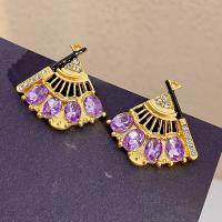 Zinc Alloy Stud Earring fashion jewelry & for woman & with rhinestone golden nickel lead & cadmium free 35mm Sold By Pair