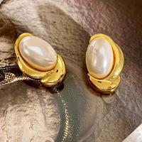 Boucle d'oreille dormeuse en alliage de zinc, avec Perle Mabe, Plaqué d'or, bijoux de mode & pour femme, doré, protéger l'environnement, sans nickel, plomb et cadmium, 30mm, Vendu par paire