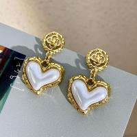 Zinc Alloy Drop Earrings with Plastic Pearl Heart real gold plated fashion jewelry & for woman nickel lead & cadmium free 40mm Sold By Pair