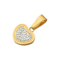 Stainless Steel Heart Pendants, 304 Stainless Steel, Vacuum Ion Plating, fashion jewelry & with rhinestone, golden, 21x11x2.30mm, Hole:Approx 5mm, Sold By PC
