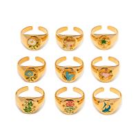 Rhinestone-Edelstahl -Finger-Ring, 304 Edelstahl, verschiedene Muster für Wahl & für Frau & Emaille & mit Strass, goldfarben, 20mm, verkauft von PC