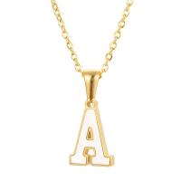 Stainless Steel Jewelry Necklace, 304 Stainless Steel, with White Shell, Alphabet Letter, Vacuum Ion Plating, Different Shape for Choice & letters are from A to Z & for woman, golden, 10x16mm, Length:45 cm, Sold By PC