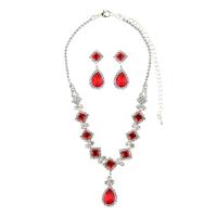 Rhinestone Jewelry Sets earring & necklace with Brass Teardrop silver color plated for woman 10.5cm 3.8cm Length 45 cm Sold By Set