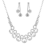 Rhinestone Jewelry Sets, earring & necklace, with Brass, silver color plated, for woman, 40.60mm, Length:18.11 Inch, Sold By Set