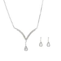 Rhinestone Jewelry Sets earring & necklace with acrylic rhinestone & Brass silver color plated for woman 3.7cm Length 49 cm Sold By Set