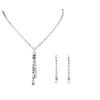 Strass-Schmuck-Sets, Ohrring & Halskette, Strass, mit Zinklegierung, Platinfarbe platiniert, für Frau, 8cm,5cm, Länge 57 cm, verkauft von setzen