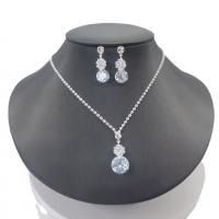 Rhinestone Jewelry Sets, earring & necklace, with Brass, silver color plated, for woman, 2.8cm,2.5cm, Length:43 cm, Sold By Set