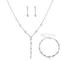 Strass Jewelry Sets, armband & örhänge & halsband, med Mässing, silver pläterad, olika stilar för val & för kvinna, Säljs av Ställ