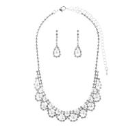 Strass-Schmuck-Sets, Ohrring & Halskette, Strass, mit Kunststoff Perlen & Messing, silberfarben plattiert, für Frau, 1.8cm,7cm,3cm, Länge:45 cm, verkauft von setzen