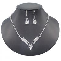 Conjuntos de joyería Rhinestone, pendiente & collar, diamantes de imitación, con rhinestone de acrílico & metal, chapado en color de plata, para mujer, 3.5cm,1.2x3.6cm, longitud 50 cm, Vendido por Set