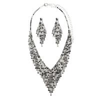 Strass-Schmuck-Sets, Ohrring & Halskette, Strass, mit Messing, silberfarben plattiert, für Frau, keine, 5.5cm,2.3x6cm, Länge:45 cm, verkauft von setzen