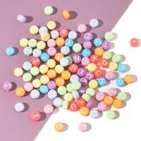 Acryl Schmuck Perlen, flache Runde, DIY & verschiedene Muster für Wahl, gemischte Farben, 7x4mm, Bohrung:ca. 1.8mm, 100PCs/Tasche, verkauft von Tasche